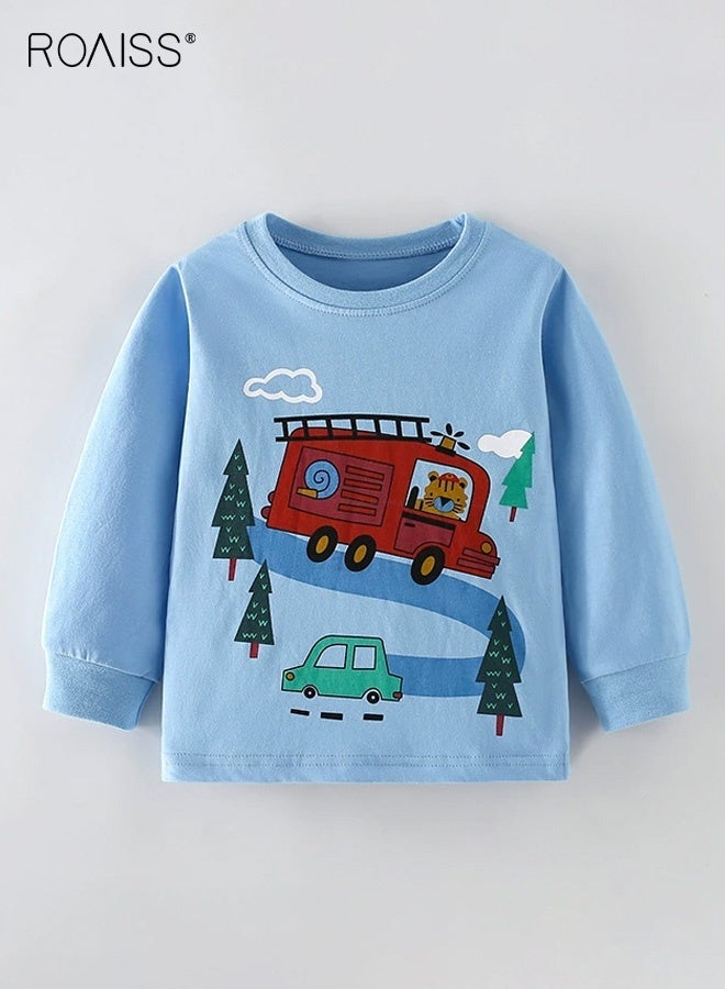 roaiss Boys Cartoon Sweatshirt, Round Neck Long Sleeve T-shirt with Adorable Pattern, Skin-friendly Breathable Tops for Boys, Suitable for Daily Wear or Any Occasion - Image 1